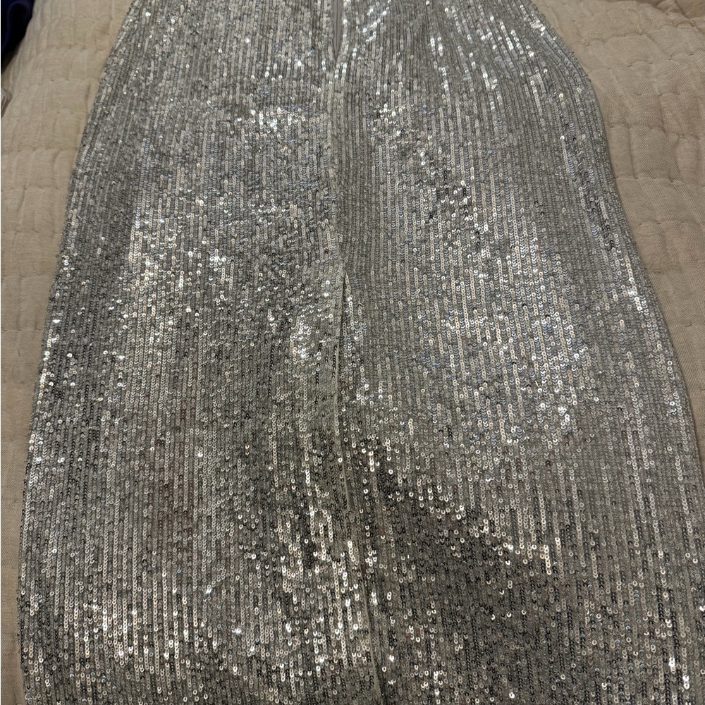 Ann Taylor Silver Sequin Pencil Skirt